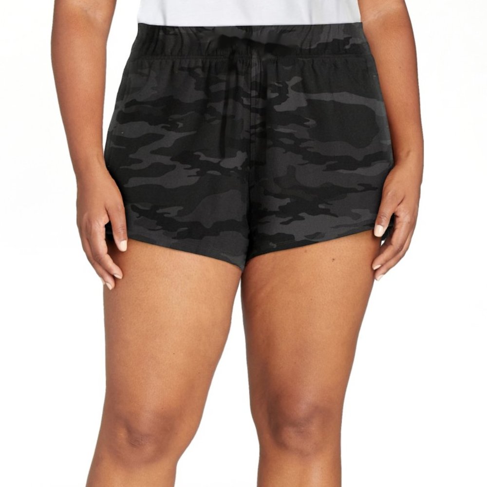 NWT Womens BLACK&GREY Camo Gym shorts XXXL (22) w/pockets